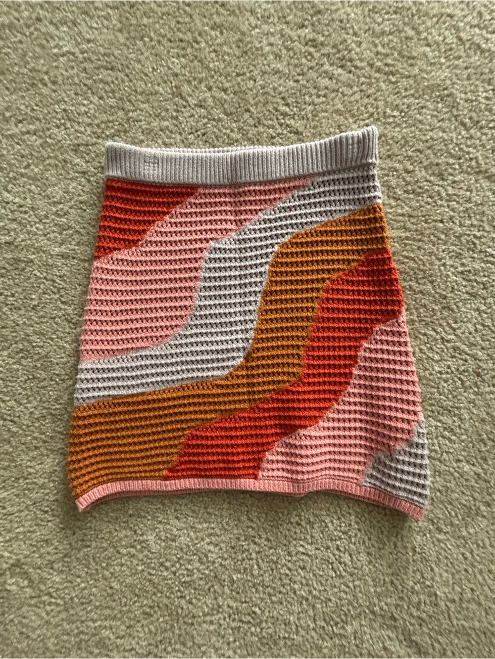 THML Wave-Stripe Knit Mini Skirt in Pink, Red & Mustard